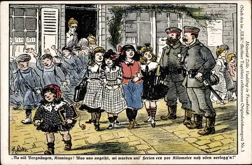 Künstler Ak Zille, Heinrich, Vadding in Frankreich, Soldaten, Schulkinder
