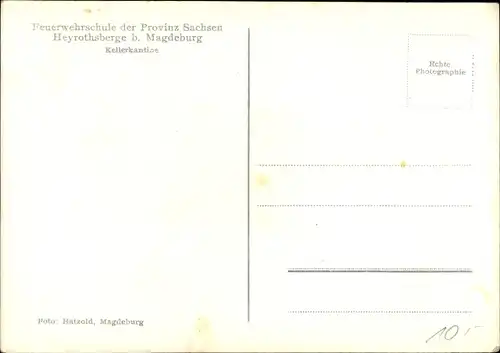 Ak Heyrothsberge Biederitz Sachsen Anhalt, Feuerwehrschule der Provinz Sachsen, Kellerkantine