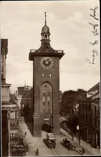 Ak Elbląg Elbing Westpreußen, Markttor, Straßenbahn
