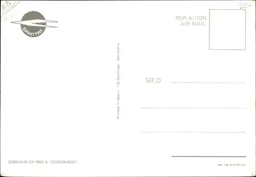 Ak Spanisches Passagierflugzeug der Spantax, Convair CV 990 A Coronado