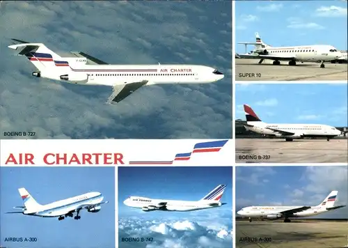 Ak Französische Passagierflugzeuge, Air Charter, Air France, Airbus A 300, Boeing 737, Super 10