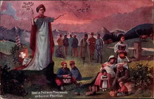 Künstler Ak Schweiz, Dans la Paix de ses Montagnes la Suisee Protege