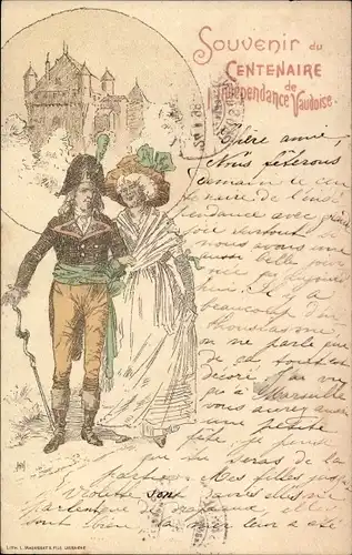 Litho Kanton Waadt, Souvenir du Centenaire de l'Independance Vaudoise