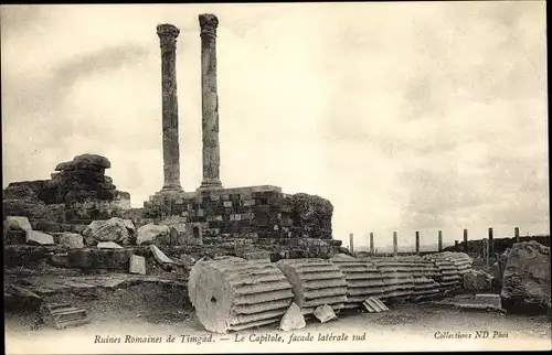 Ak Timgad Algerien, Ruines Romaines de Timgad, Le Capitole, Facade laterale sud