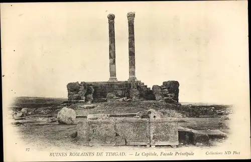 Ak Timgad Algerien, Ruines Romaines de Timgad, Le Capitole, Facade Principale