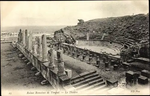 Ak Timgad Algerien, Ruines Romaines de Timgard, Le Theatre