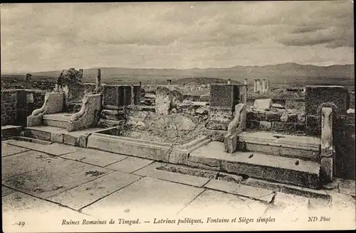 Ak Timgad Algerien, Ruines romaines, Latrines publiques, Fontaines