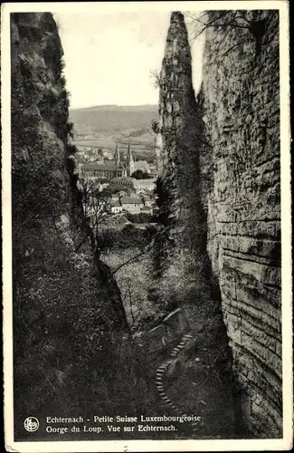 Ak Echternach Luxemburg, Blick von Gorge du Loup zum Ort, Schlucht, Felswand, Promenade B.