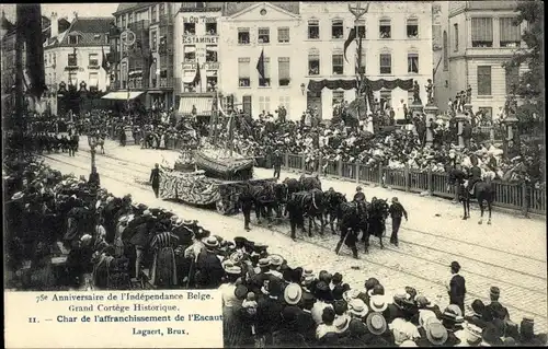 Ak Brüssel, 75. Anniversaire de l'Indépendance Belge, Char de l'affranchissement de l'Escaut