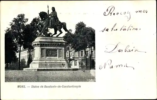 Ak Mons Wallonien Hennegau, Statue de Baudouin de Constantinople