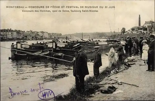 Ak Montereau Seine et Marne, Concours de Peche et  Festival de Musique du 30 Juin, Angler