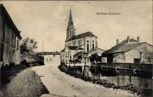 Ak Perthes le Chatelet Marne, Straßenansicht, Kirche