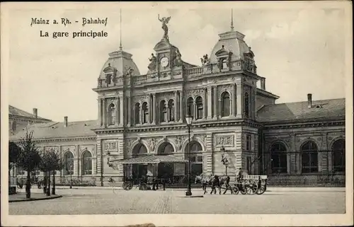 Ak Mainz am Rhein, Bahnhof, Kutschen, Straßenszene
