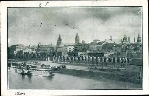 Ak Mainz am Rhein, Teilansicht, Dampfschiff