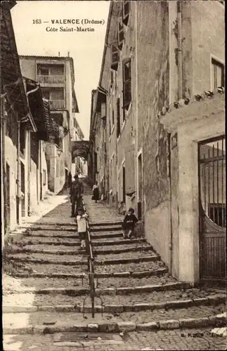 Ak Valence Drôme, Cote Saint Martin, Treppe