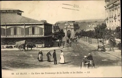 Ak Le Mans Sarthe, La Gare des Tramways de la Sarthe et les Halles