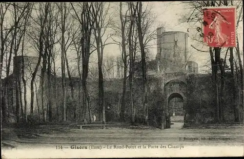 Ak Gisors Eure, Le Rond-Point et la Porte des Champs