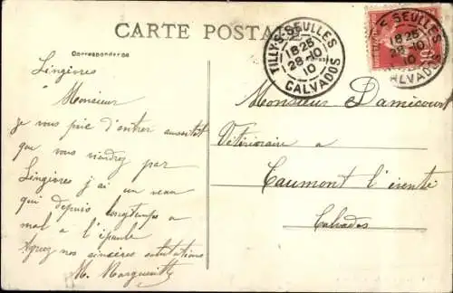 Ak Bayeux Calvados, L'Hotel de Ville, Statue d'Arcis de Caumont