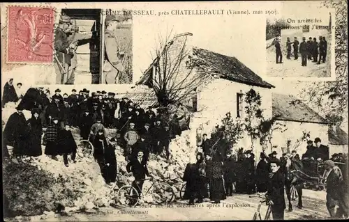 Ak Châtellerault Vienne, Crime d'Esseau, Troupes sur les lieux, Französische Soldaten in Uniformen