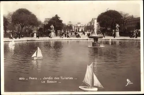 Ak Paris I Louvre, Jardin des Tuileries, Le Bassin, Modellboote