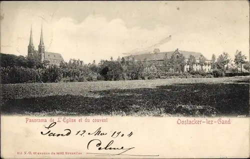 Ak Oostakker Oostacker lez Gand Ostflandern, Panorama de l'Eglise et du couvent