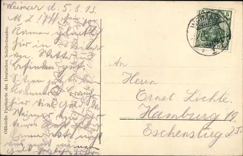 Ak Weimar in Thüringen, Deutscher Schillerbund, Zitat Ans Vaterland, ans teure, schließ dich an...