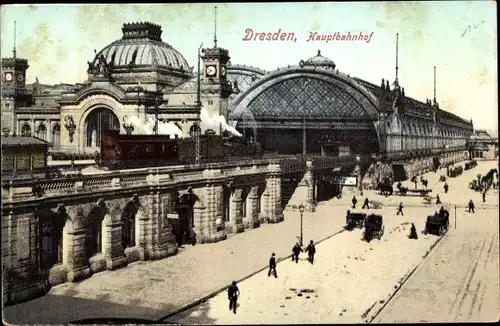 Ak Dresden, Hauptbahnhof, Kuppel, Turm mit Uhr