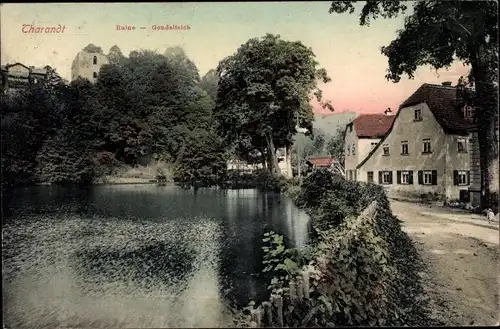 Ak Tharandt im Erzgebirge, Ruine, Partie am Gondelteich