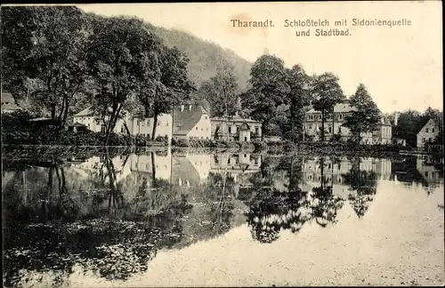 Ak Tharandt im Erzgebirge, Schlossteich mit Sidonienquelle und Stadtbad