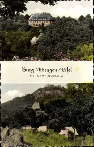 Ak Nideggen in der Eifel, Burg Nideggen, Campingplatz
