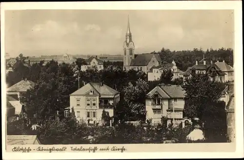 Ak Dresden Klotzsche Königswald, Totalansicht mit Kirche