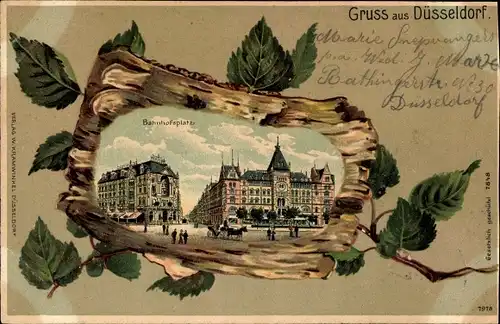 Birkenholz Litho Düsseldorf am Rhein, Bahnhofsplatz