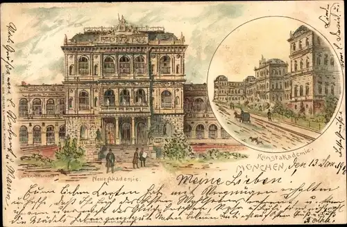 Litho München Bayern, Kunstakademie, Neue Akademie