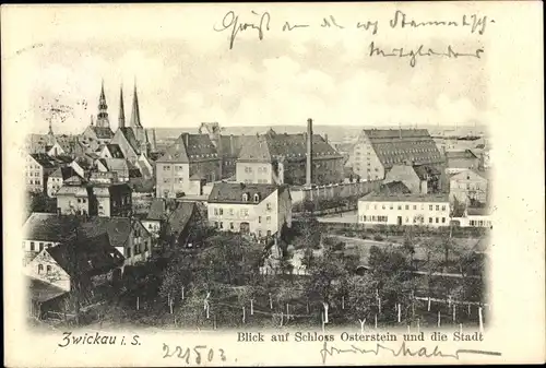Ak Zwickau in Sachsen, Blick auf Schloss Osterstein und die Stadt
