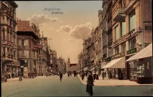 Ak Magdeburg an der Elbe, Breiteweg, Passanten, Geschäfte