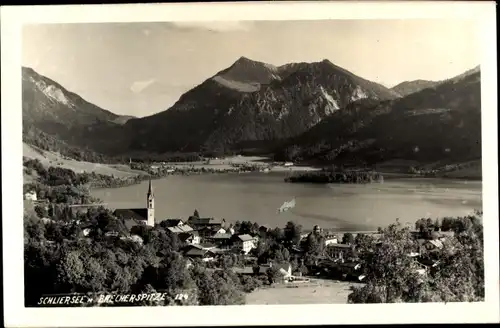 Ak Schliersee in Oberbayern, Panorama, Brecherspitze, Kirchturm