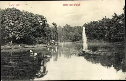 Ak Bochum im Ruhrgebiet, Stadtparkteich, Fontäne