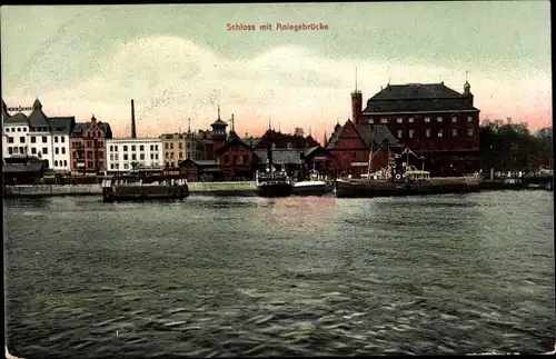 Ak Kiel Schleswig Holstein, Schloss mit Anlegebrücke, Schiffe