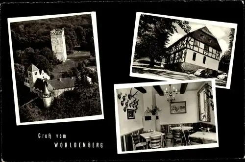 Ak Silium Holle in Niedersachsen, Burg Wohldenberg, Waldgaststätte, Außenansicht, Speisesaal