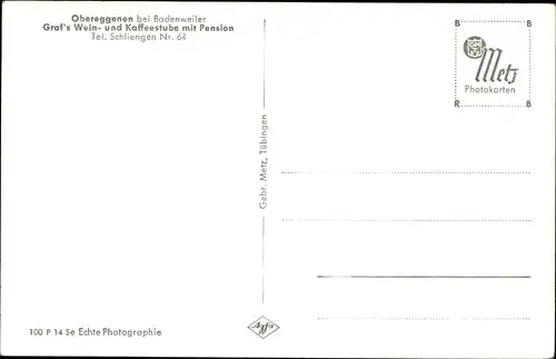 Ak Obereggenen Schliengen Baden Württemberg, Grafs Wein- und Kaffeestube mit Pension