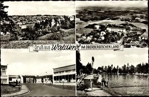 Ak Waldbröl im Oberbergischen Land, Panorama, Strandbad, Krankenhaus