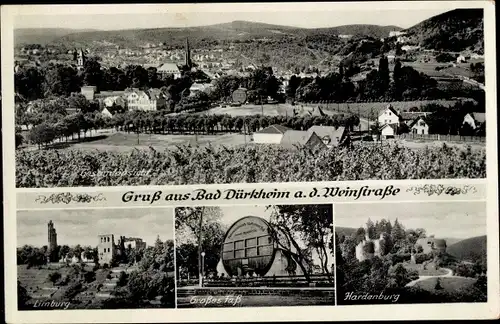 Ak Bad Dürkheim am Pfälzerwald, Limburg, großes Fass, Hardenburg, Totalansicht