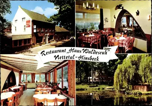 Ak Hinsbeck Nettetal am Niederrhein, Restaurant Haus Waldesruh, Außenansicht, See, Innenansicht