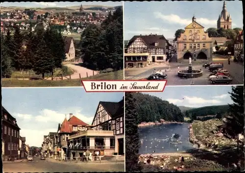 Ak Brilon im Sauerland, Ortsansicht, Platz, Badestrand, Gewässer