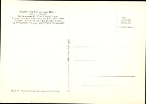 Ak Altsimonswald Simonswald im Schwarzwald, Gasthof und Pension zum Ochsen