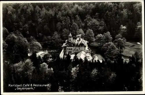 Ak Karlovy Vary Karlsbad Stadt, Café-Restaurant Geysirpark