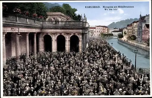 Ak Karlovy Vary Karlsbad Stadt, Morgens am Mühlbrunnen