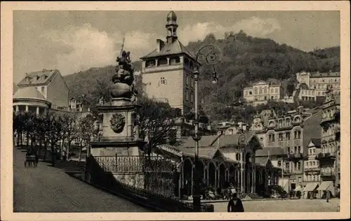 Ak Karlsbad, Ortschaft mit Blick auf den Markt