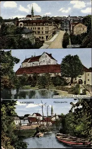 Ak Radeberg im Kreis Bautzen Sachsen, Schloss, Kgl. Amtsgericht, Röderpartie