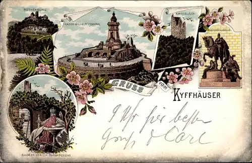 Litho Steinthaleben Kyffhäuserland, Barbarossa, Rothenburg, Reiterstandbild, Kaiser Wilhelm Denkmal